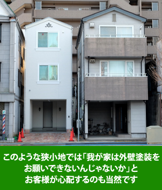 お隣のお宅とのスペースがない住宅密集地