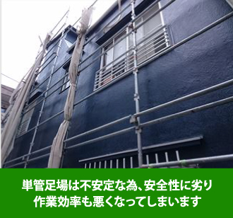 単管足場は不安定で安全に劣るため作業効率の悪化につながる
